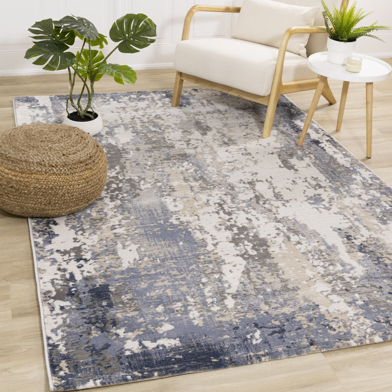 Fidencia Blue Cream Beige Abstract Area Rug, Rectangle 7'10" x 10'6"