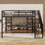 Lit mezzanine double en métal avec escalier, table intégrée et tablettes de rangement-566978669