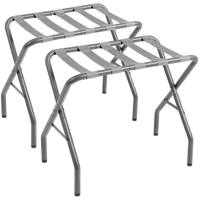 Gray Foldable Steel Luggage Rack Set with Nylon Straps