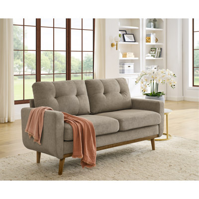 Largeur de 67,7 po de style Mid-Century moderne avec pieds en bois, profondeur de 29,67 po, bois de chameau contemporain lecture, café relax