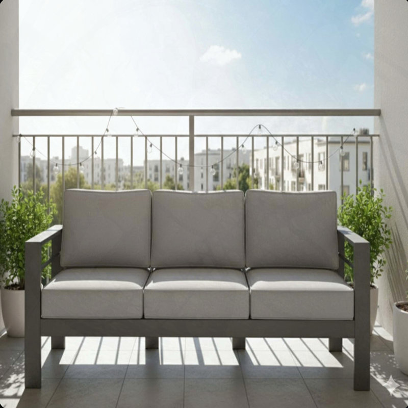 75" 3-Seat All-Weather Metal Patio Sofa with Gray Cushions, Gray Frame, 330lbs Capacity, Gray Cushion/Gray Frame
