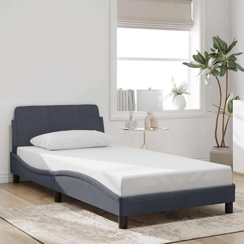 Base de lit vidaXL Dover gris foncé 100 x 190 cm velours, Simple, Gris anthracite