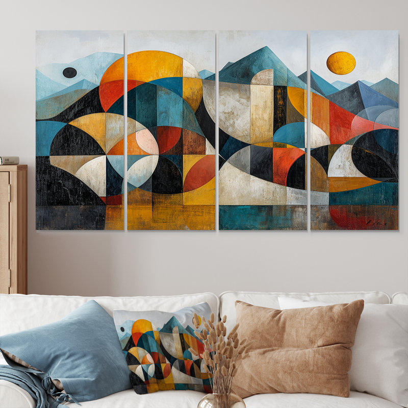 «Geometric Mountain Retro Colors - Abstract Wall Art», ensemble de 4 pièces, H 28 po x l 48 po