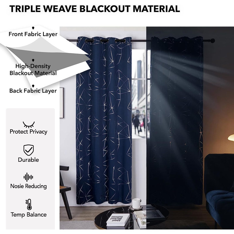 Americo Blackout Curtain Pair, Navy Blue, 132 W x 160 D cm