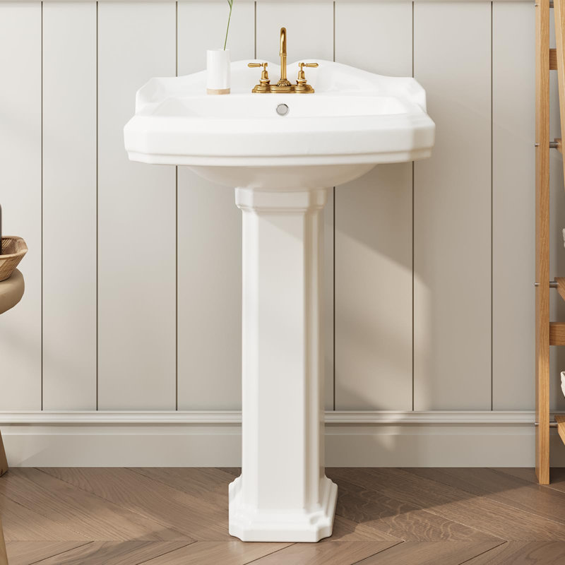 Bathroom Pedestal Sinks,Pedestal Sink 23" W X 19" D Vintage White Ceramic Pedestal Bathroom Sink,4"-3 Hole