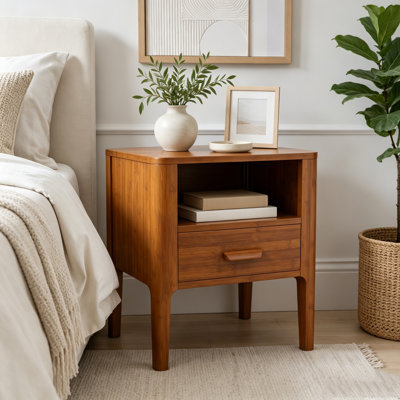 Modern Solid Bamboo Wood Nightstand
