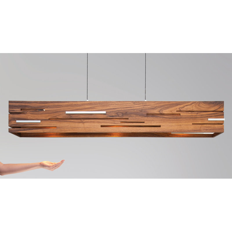 Aeris Linear LED Pendant - 2700K, Brushed Aluminum, Dark Stained Walnut, 7.5" H x 54" W x 5" D