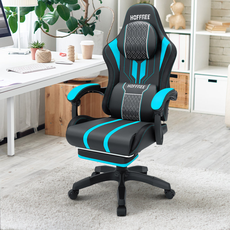 Fauteuil de jeu ergonomique inclinable avec massage et haut-parleurs Bluetooth Inbox, Bleu