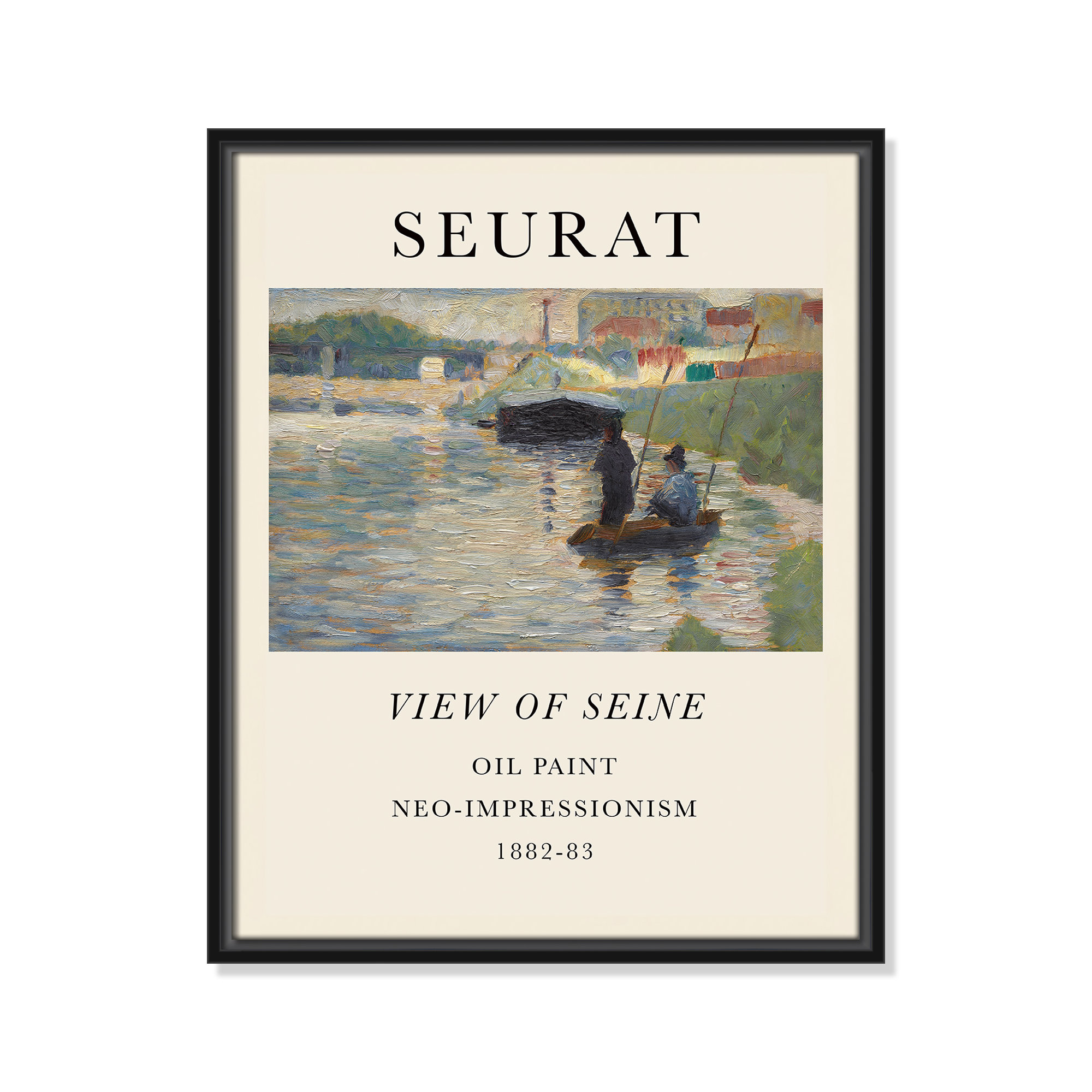 View Of Seine by Georges Seurat, 21.5" H x 17.5" W x 2" D, Black Floater Frame, No