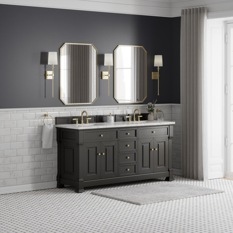 Brookfield 72'' W Double Vanity, Eternal Jasmine Pearl, Black Onyx