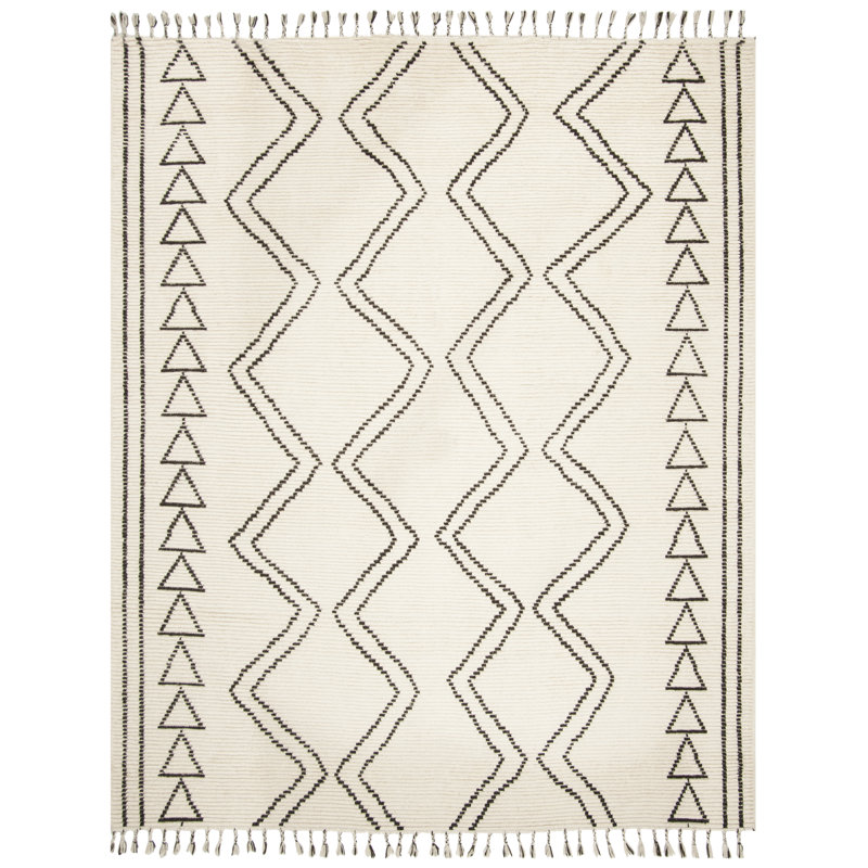Tapis géométrique en laine / coton noué à la main Alimatou, Rectangle de 5 pi x 8 pi