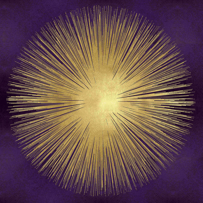 Sunburst Gold sur mauve I - peinture sur toile tendue, H 12 po x l 12 po
