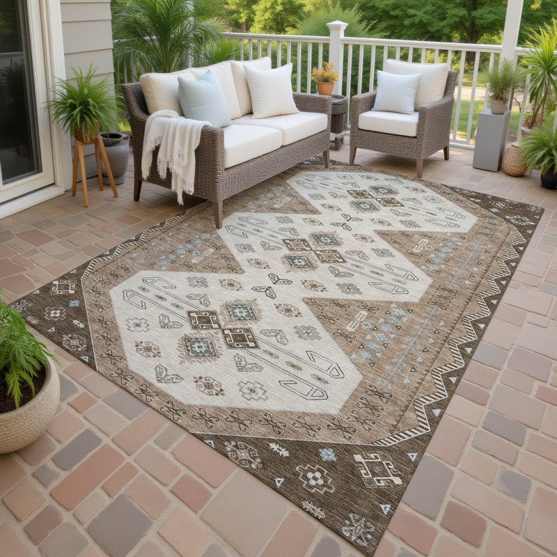 Tapis lavable à la machine intérieur / extérieur ACN2565, Brun, 3 pi x 5 pi