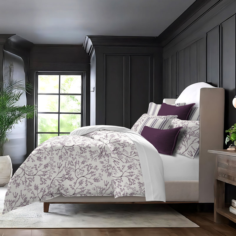 Tinsley Plum Cotton Duvet Cover Set, California King Duvet Cover + 7 Additional Pieces
