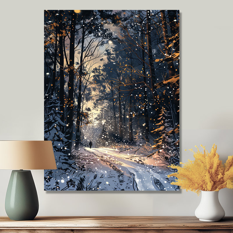 Chemin enneigé à travers la forêt d'hiver - forêt, art mural, Métal métal, H 32 po x l 16 po x P 1 po