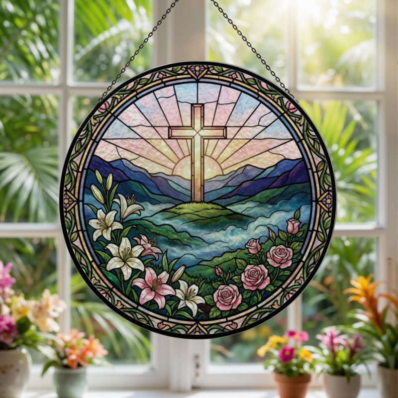 Panneau de vitrail en verre coloré H 7,8 po, H 7,8 po x l 7,8 po