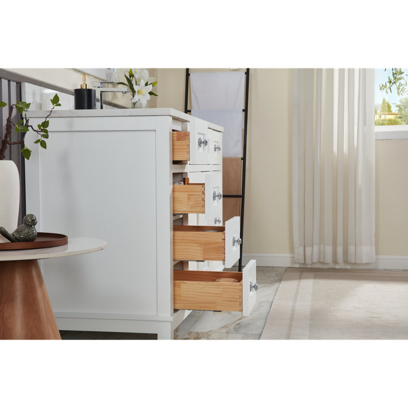 48" Solid Wood Sink Vanity With 1' Artificial Stone Top, White, Polished Chrome