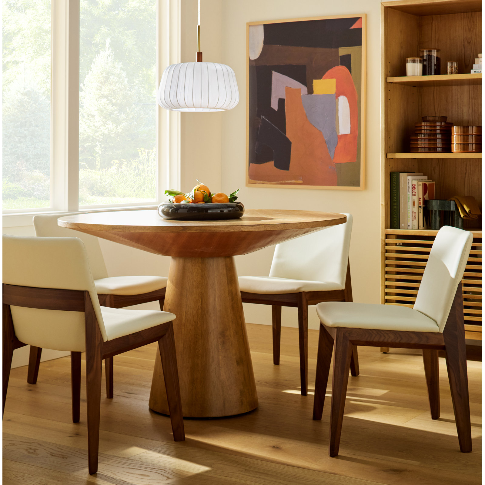 Anrey Oak Dining Chair, Cream Faux Leather, Brown