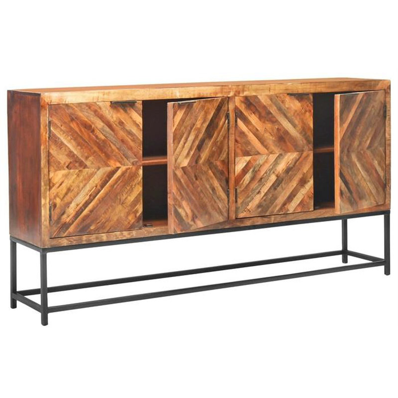 Buffet de 80 pouces en bois récupéré rustique 4 portes sur support