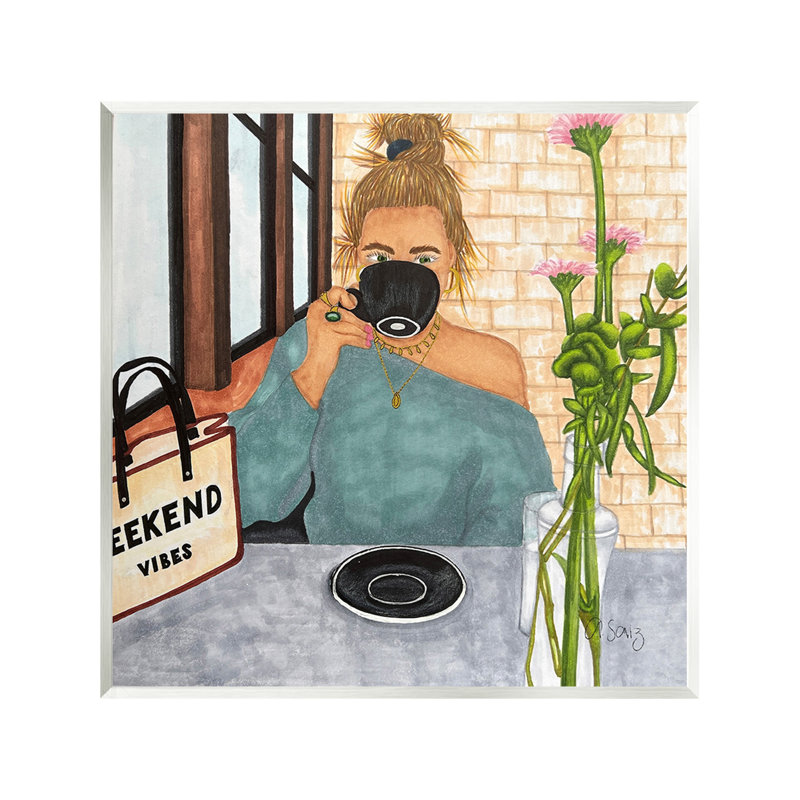 «Weekend Vibes at Cafe», art mural sur bois par Ale Saiz Studio