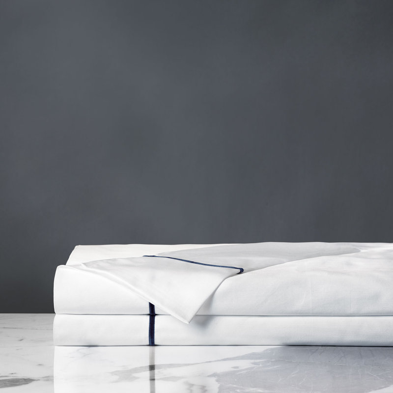 Linea Egyptian Cotton Sateen Flat Sheet, Navy, Queen Flat Sheet
