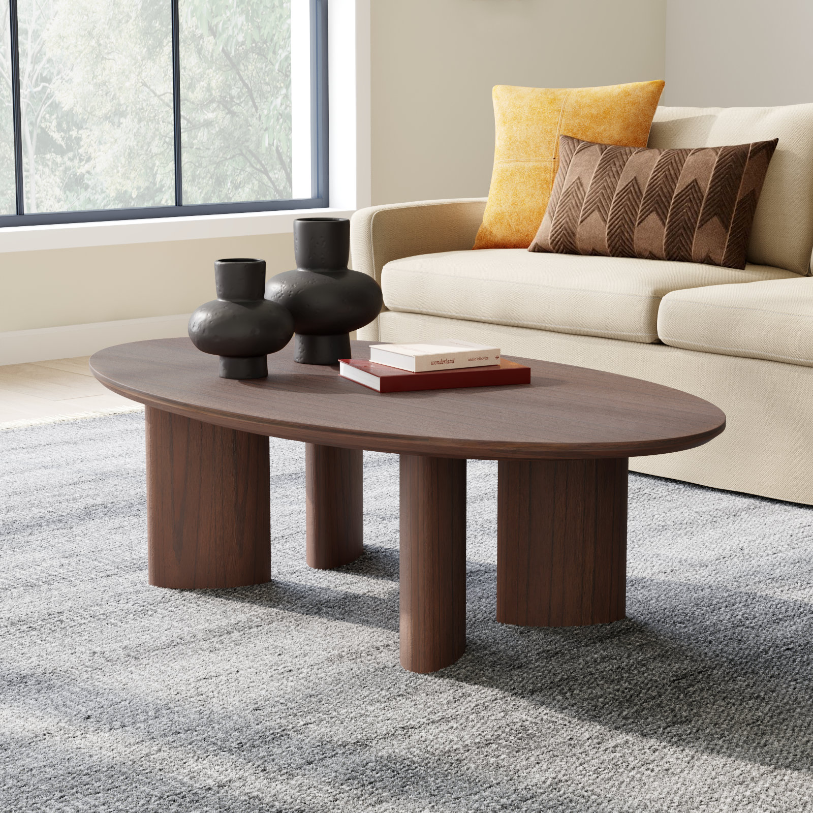 Caya 56" Oval Coffee Table, Walnut
