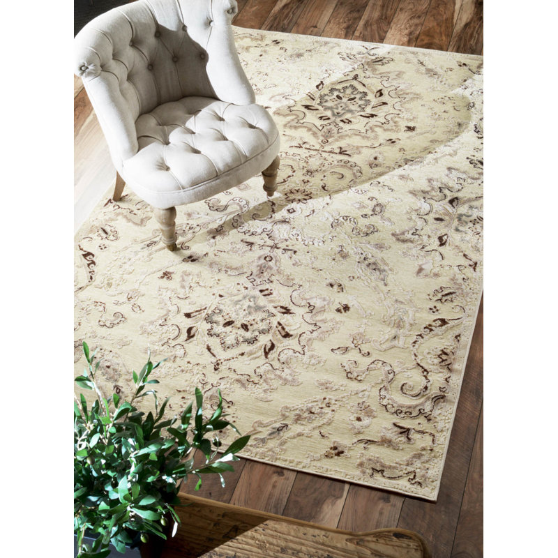 Tapis de zone crème della velours, Rectangle 7 pi 8 po x 9 pi 6 po