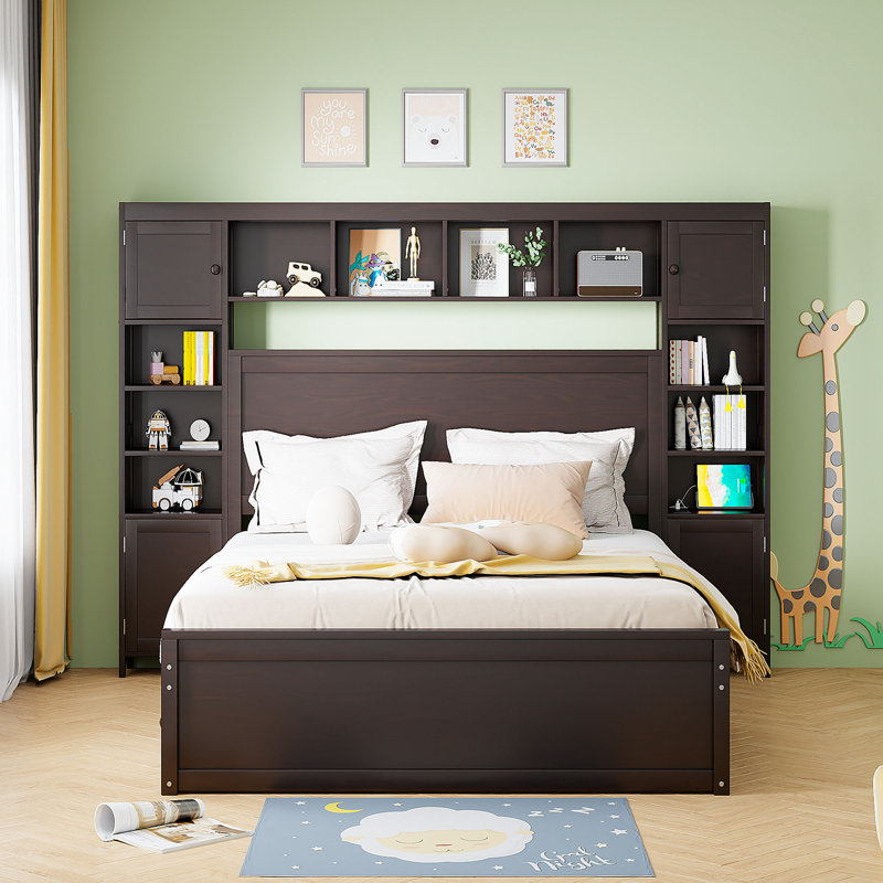 Lit en bois avec armoire tout-en-un, Espresso