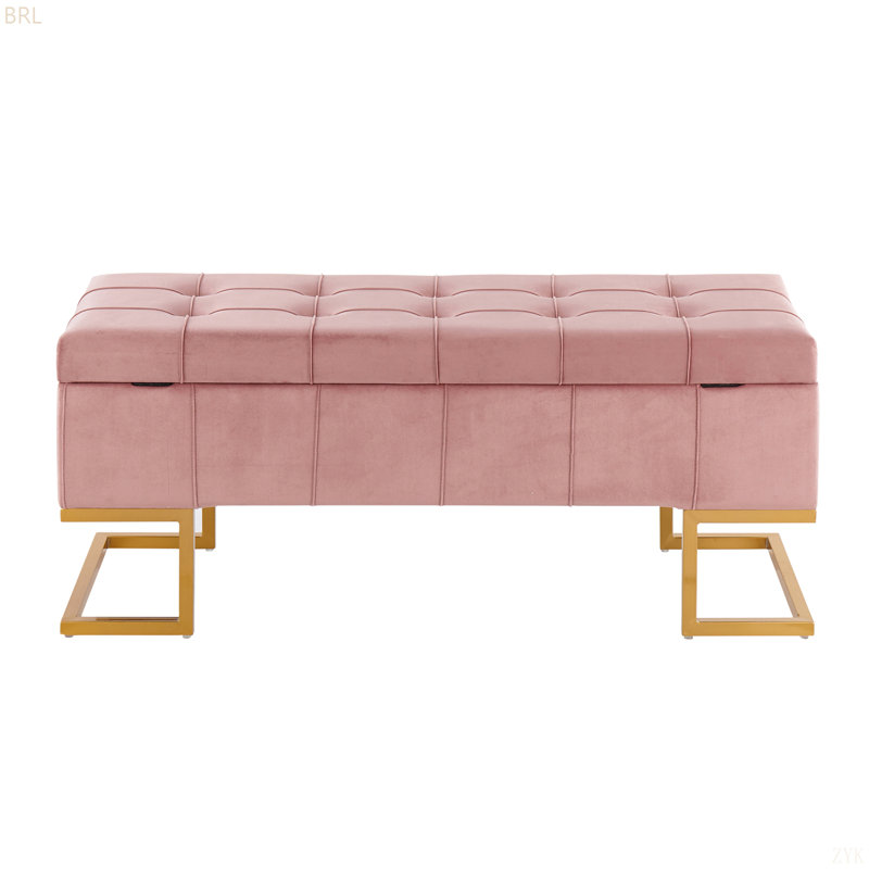 Banc de rangement Midas Contemporary / Glam en acier et velours, Rose