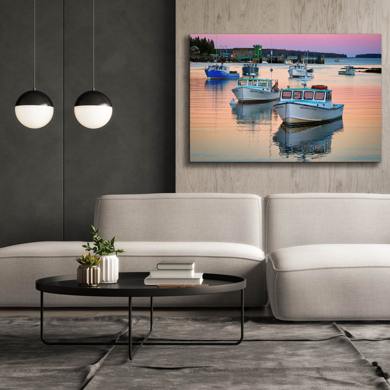 «Reflections At Dusk In Bernard Harbor» par Rick Berk, art mural sur toile, H 40 po x l 60 po x P 1,5 po