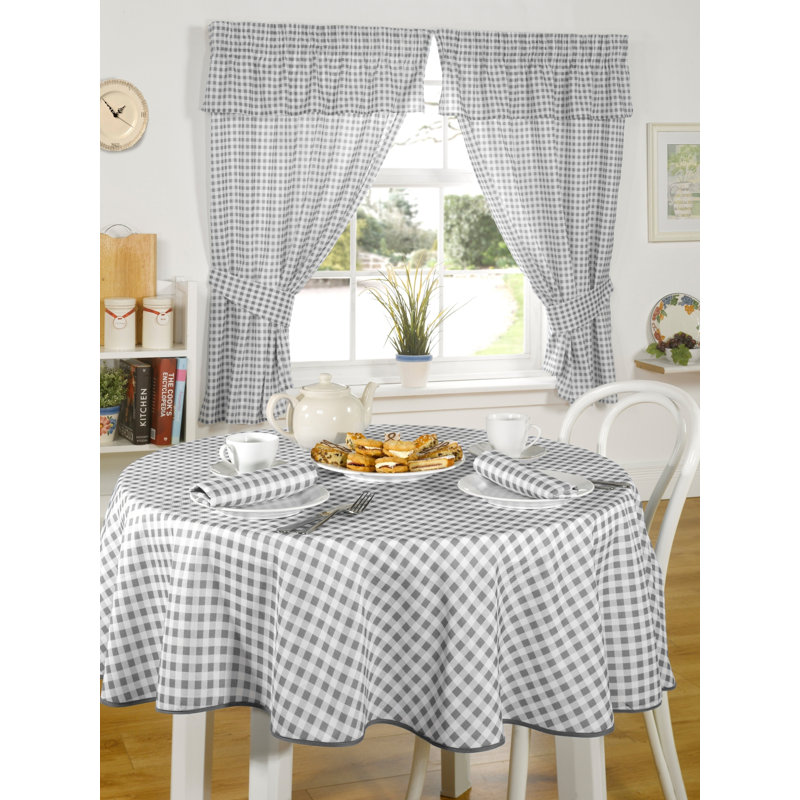 Molly Gingham Ruffled Kitchen Curtain, Charcoal, Width 116 x Drop 107 cm