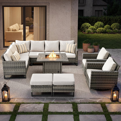 Brenon 9 - Person Outdoor Seating Group with Fire Pit with Cushions