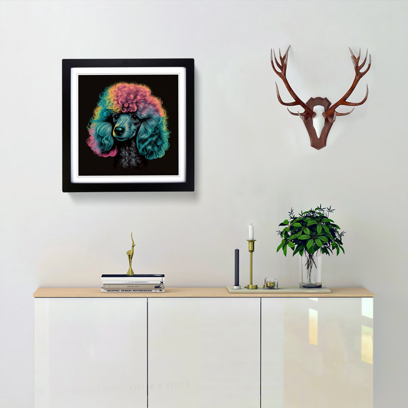 Poodle Retro No.1 - Single Picture Frame Print on Wood, Black