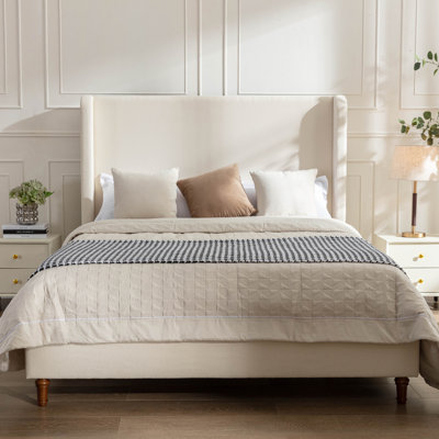 Albree Hoppe Modern Upholstered Platform Bed With Wingback Headboard