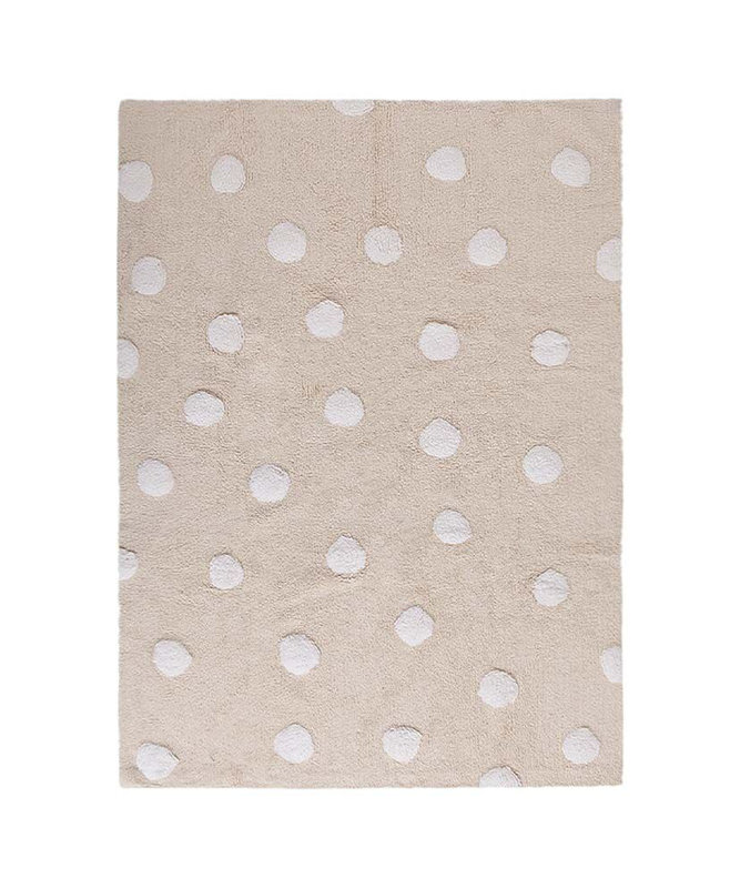 Cotton Polka Dots Area Rug in Pink/While