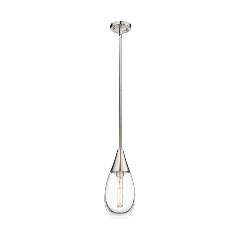 Luminaire suspendu sur tige 6 lumières Malone, Transparent, Nickel satiné