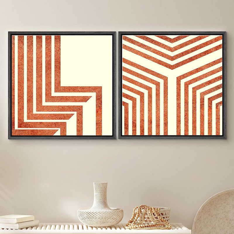 «Geometric Line», reproduction encadrée sur toile 2 pièces, Cadre noir, H 16 po x l 32 po x P 1,5 po