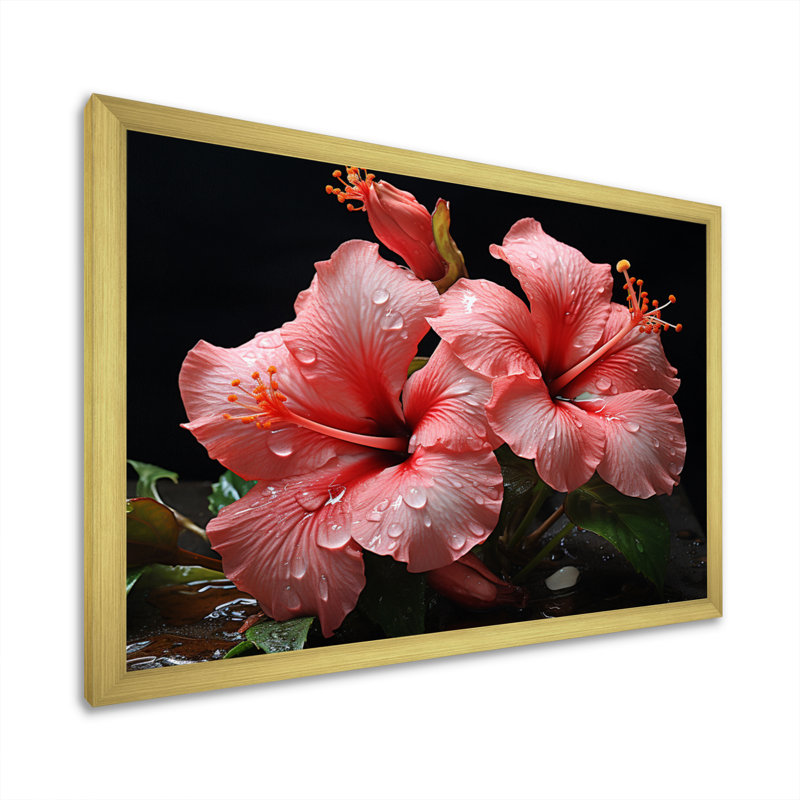 " Hibiscus Romantic Impression V ", Gold Picture Framed, 12" H x 20" W x 1" D