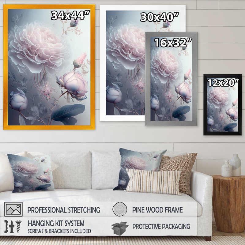 Art floral sur toile, "Ethereal Soft Blossoming", Cadre photo noir, H 20 po x l 12 po x P 1 po