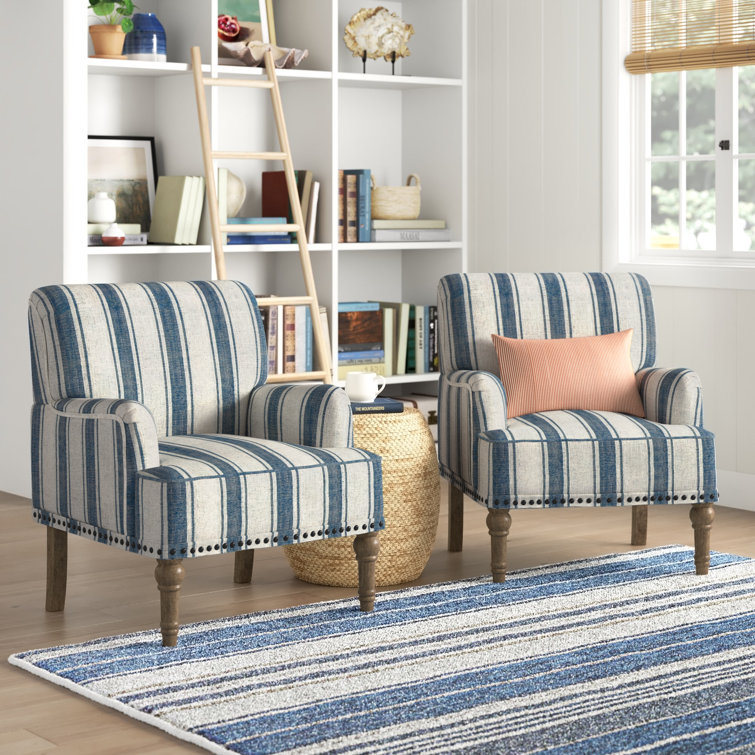 Arching Armchair With Solid Wood Turned Legs and Nailhead Trim