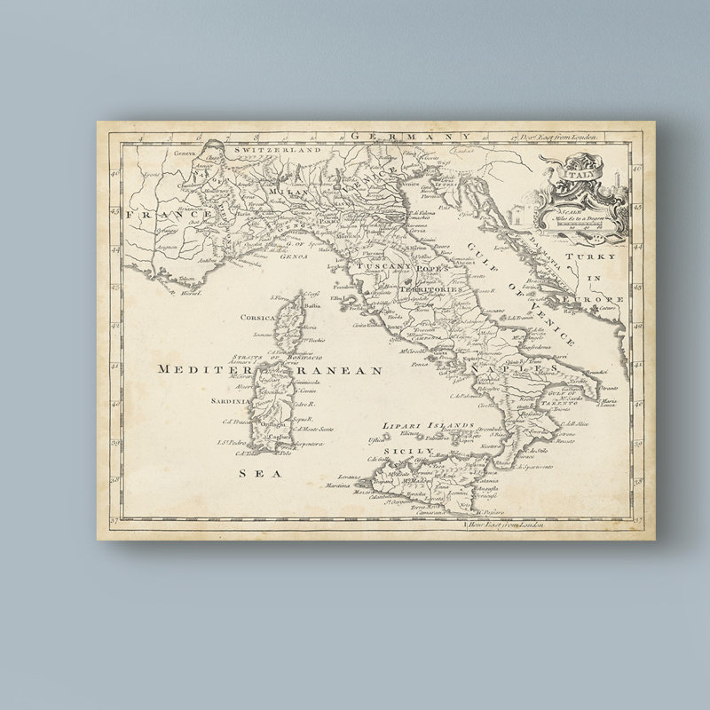 «Map of Italy», reproduction d'impression sur toile tendue, H 35 po x l 47 po x P 2 po
