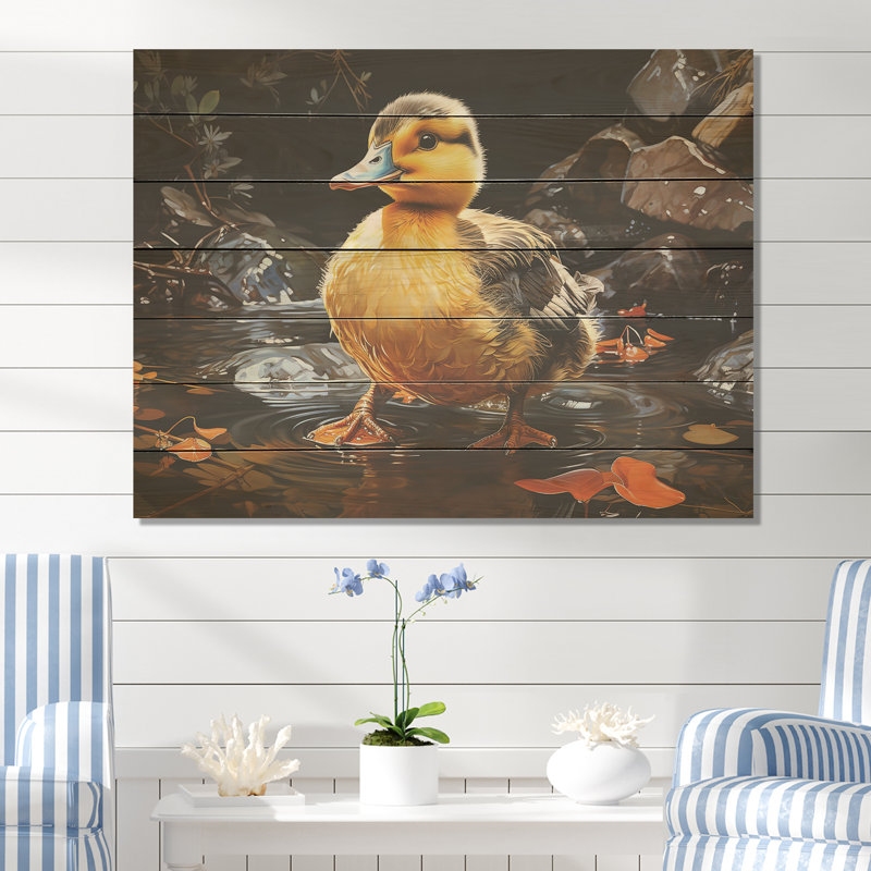 Élégance de l'étang à plumes de canard jaune et noir - animal canard sur bois, H 10 po x l 20 po