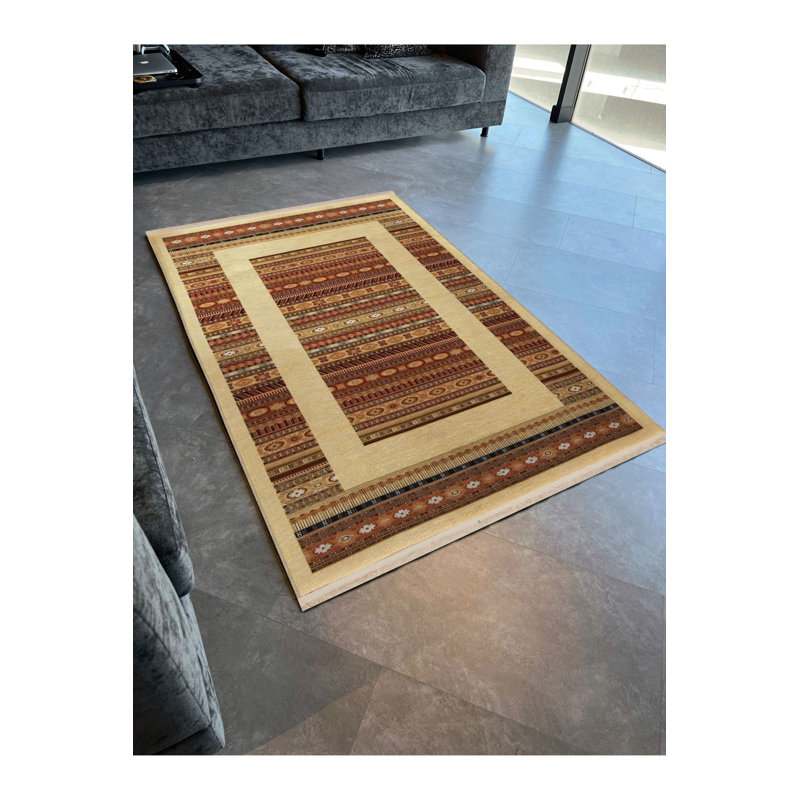 Beige Multi Color Striped Section Mixed Shape Pattern Creative Modern Decorative Machine Washable Area Rug