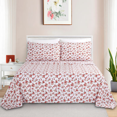Marina Decoration Home Decor Bedding Bedroom Bedsheet Soft Silky Deep Pocket Rayon from Bamboo All Season 6 Pieces Printed Sheet Set with 4 Pillowcases, Pink Small Ditsy Floral Pattern Queen Size
