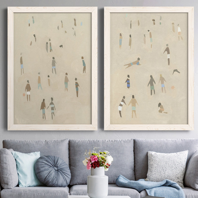 Beach Goer I - ensemble de 2 peintures encadrées, Toile avec cadre blanc, H 20 po x l 34 po x P 1,5 po