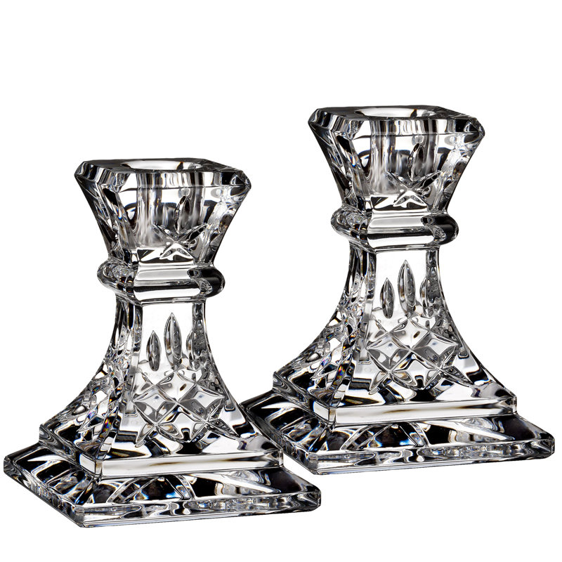 Gold Finish 4" Crystal Tabletop Candlestick Pair