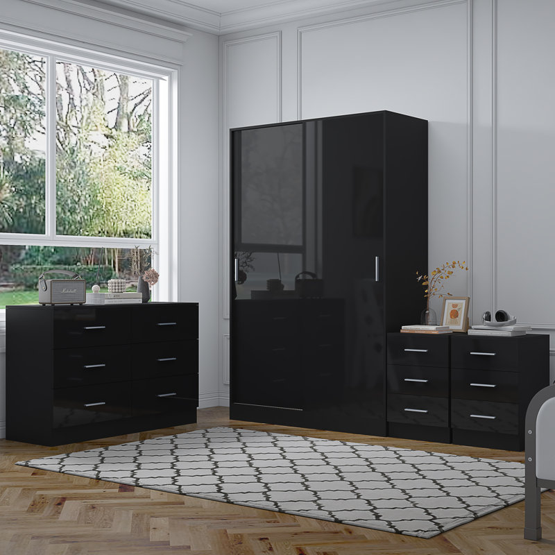 Eva Piece Bedroom Set, Black Gloss / Black Oak