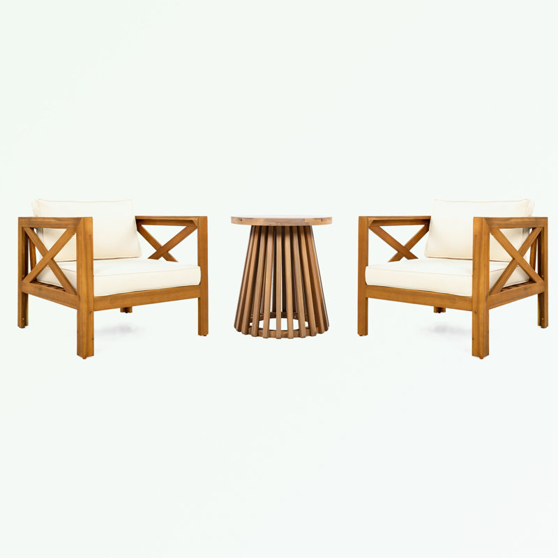 Ensemble de conversation de patio 3 pièces avec coussins et deux fauteuils, Beige