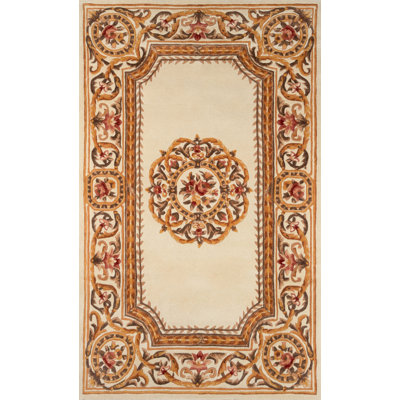 Tapis ivoire / brun en laine touffeté à la main Airell