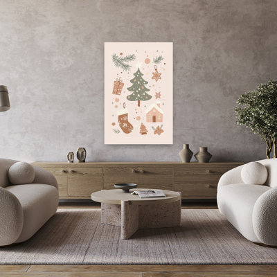 Cozy Christmas Elements Abstract Contemporary Christmas Tree Pine Winter Architecture Wall Art Print by Mathieu - Wrapped Canvas Print